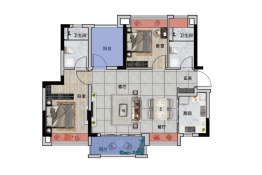 新希望|金洲府2室2厅1厨2卫建面87.00㎡