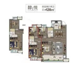 悦达悦棠湾4室2厅1厨2卫建面128.00㎡