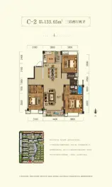 湘江壹号3室2厅1厨2卫建面133.65㎡