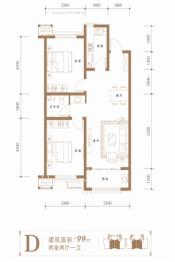 东方汉唐2室2厅1厨1卫建面99.00㎡