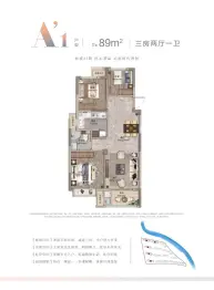 恒威·国宾半岛3室2厅1厨1卫建面89.00㎡