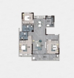 翰林府Y-1户型， 3室2厅2卫1厨， 建筑面积约121.00平米