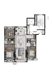 地铁万科紫台3室2厅1厨2卫建面125.00㎡