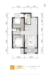 保利时光印象2室2厅1厨1卫建面88.00㎡