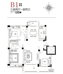 名邦学府3室2厅1厨2卫建面120.00㎡