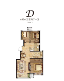 铂悦轩3室2厅1厨1卫建面95.00㎡