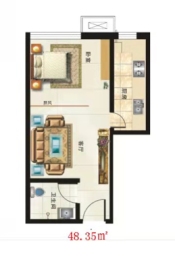 海鸿居然之家1室1厅1厨1卫建面48.35㎡