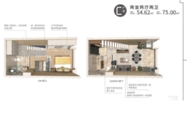 七星企业公园2室2厅1厨2卫建面54.62㎡