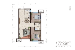 徽商·七星壹号2室2厅1厨1卫建面79.92㎡