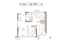 和达幸福城3室2厅1厨1卫建面88.00㎡