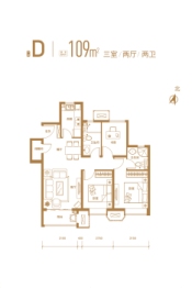 中国铁建西派国印3室2厅1厨2卫建面109.00㎡