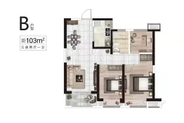 璟山湖畔3室2厅1厨1卫建面103.00㎡