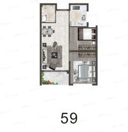 龙记·玖越庭2室2厅1厨1卫建面59.00㎡