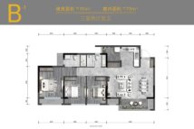 东原月印万川B-1户型建面约91平