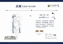 包头恒大翡翠华庭·财富公馆1室1厅1厨1卫建面45.22㎡