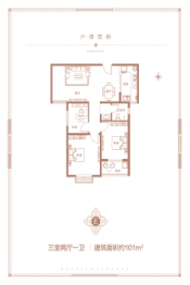 华天·珑悦3室2厅1厨1卫建面101.00㎡