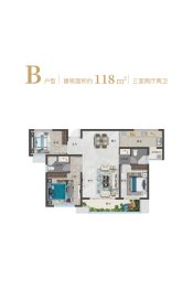 中铁逸园3室2厅1厨2卫建面118.00㎡