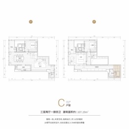 天竹元谷3室2厅1厨4卫建面107.19㎡