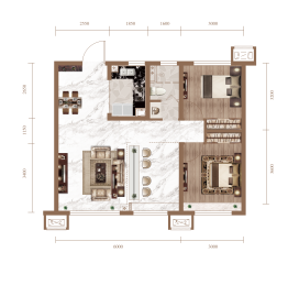 荣盛·锦绣天樾2室2厅1厨1卫建面89.00㎡