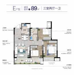 步阳·江东华府3室2厅1厨1卫建面89.00㎡