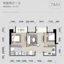 博雅金融广场2室2厅1厨1卫建面69.76㎡