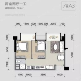 博雅金融广场2室2厅1厨1卫建面59.40㎡