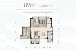 世城悦湖花园3室2厅1厨1卫建面89.00㎡