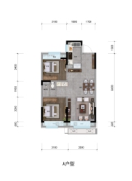 中梁 阳光城·未来悦2室2厅1厨1卫建面83.00㎡