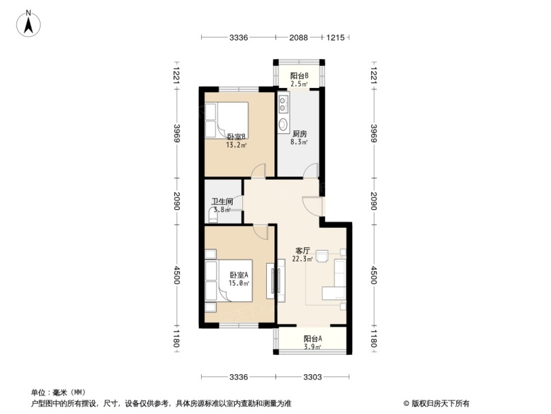 两室一厅标准户型图图片