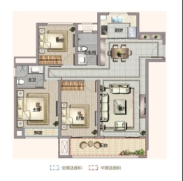 绿城固镇玉园3室2厅1厨2卫建面116.00㎡