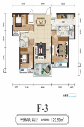 湘潭雅士林欣城3室2厅1厨2卫建面129.59㎡