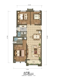 鸿森银滩广场3室2厅1厨2卫建面122.00㎡