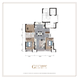 豪邦锦上3室2厅1厨1卫建面108.00㎡