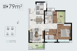 中建映花悦府2室2厅1厨1卫建面79.00㎡