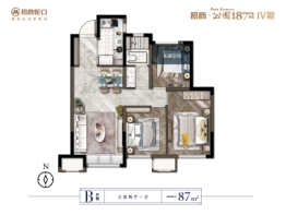 招商公园1872四期3室2厅1厨1卫建面87.00㎡