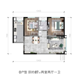 阳光城壹号·蔷薇溪谷2室2厅1厨1卫建面87.00㎡