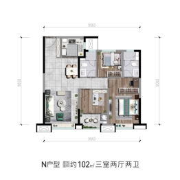 阳光城壹号·蔷薇溪谷3室2厅1厨2卫建面102.00㎡