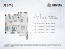 武汉卓越城3室2厅1厨2卫建面89.00㎡