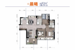 卓越华堂卓著天城·辰光3室2厅1厨2卫建面92.00㎡