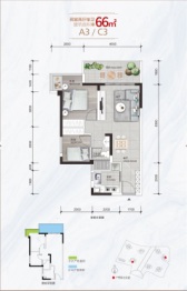 湖畔森邻2室2厅1厨1卫建面66.00㎡