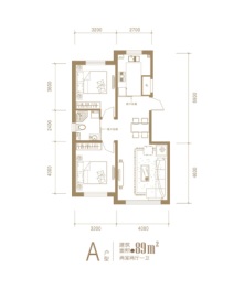 米澜国际三期2室2厅1厨1卫建面89.00㎡