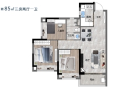 金辉信步雅苑3室2厅1厨1卫建面85.00㎡