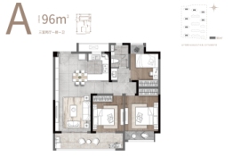 融创龙宸映3室2厅1厨1卫建面96.00㎡