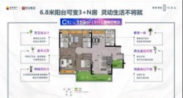 爱情长信印玥台3室2厅1厨2卫建面119.00㎡