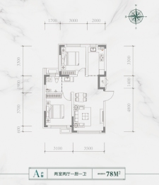 龙腾香格里2.2期2室2厅1厨1卫建面78.00㎡