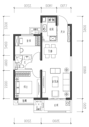 新城长风悦府2室2厅1厨1卫建面82.00㎡