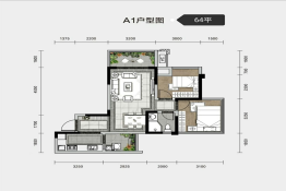 天府理想城2室2厅1厨1卫建面64.00㎡