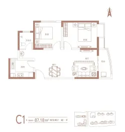 腾威城2室2厅1厨1卫建面87.18㎡