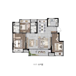 中锐·星斓璟园4室2厅1厨2卫建面117.00㎡