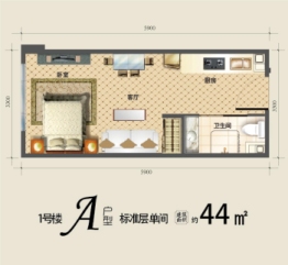 乌兰察布恒大珺庭1室1厅1厨1卫建面44.00㎡